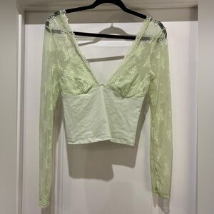 Free People Light Green Lace Top